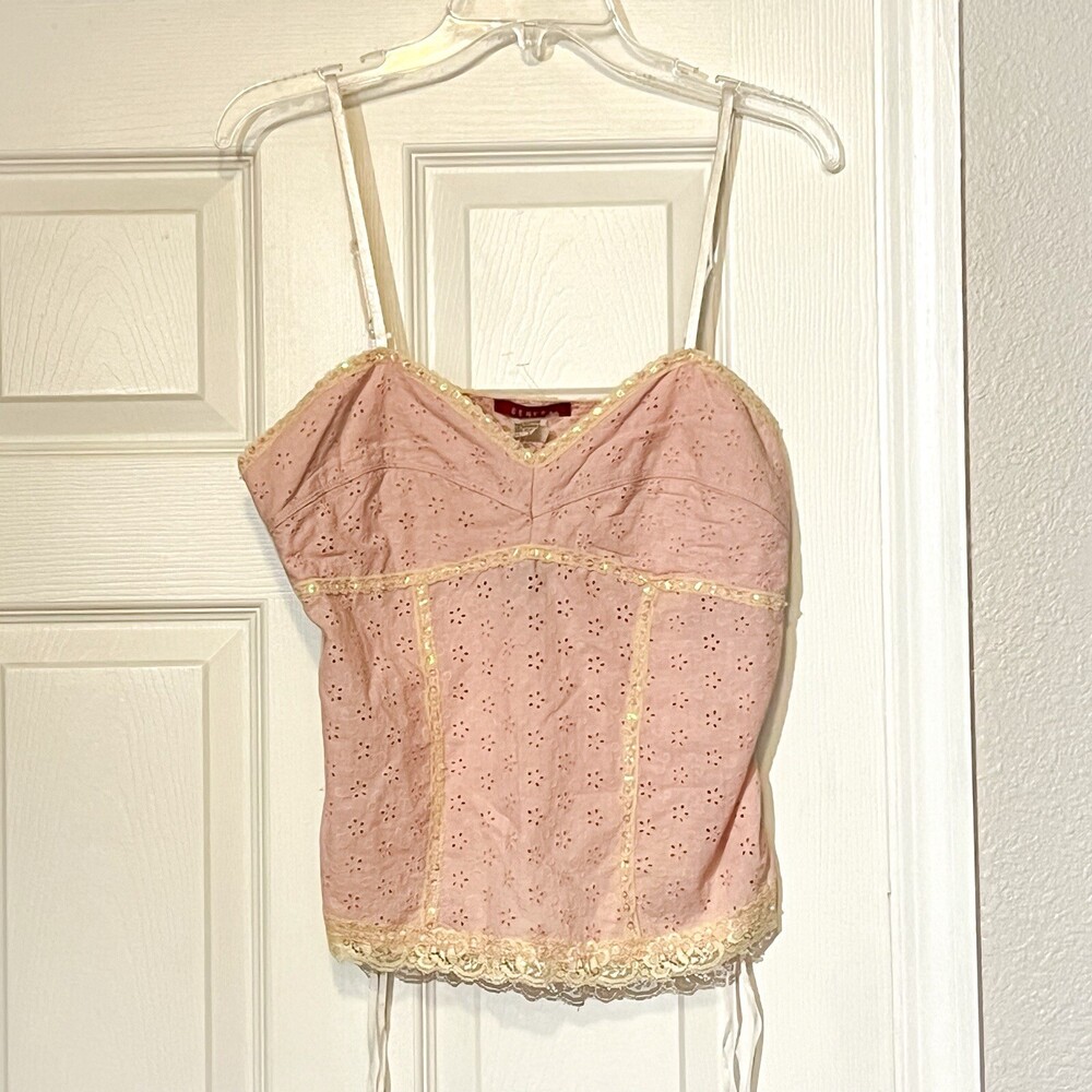 Vintage Eyelet Corset Y2K Pink Lace Bustier Top Goth Sequin Womens Size Large